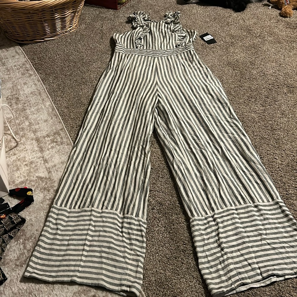free press Striped Wide-Leg Jumpsuit in Cream and Green
